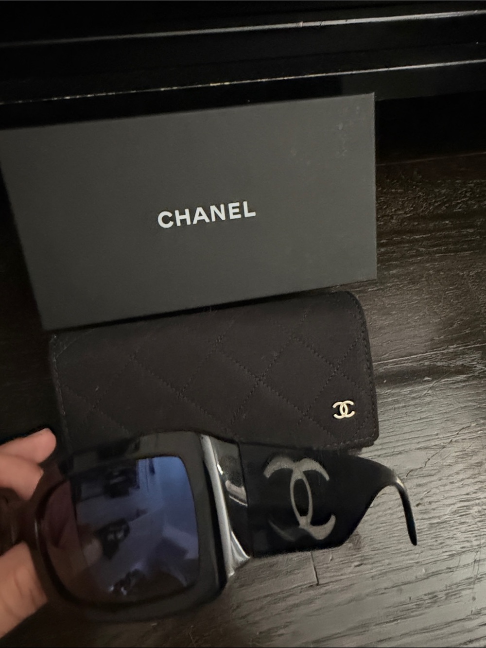 CHANEL Black Sunglasses with Blue Lenses - CHANEL